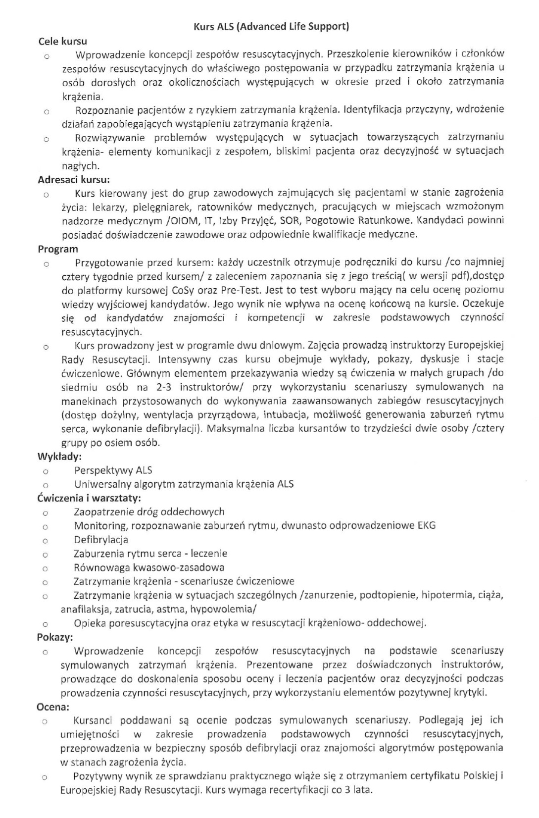 Kurs ALS1