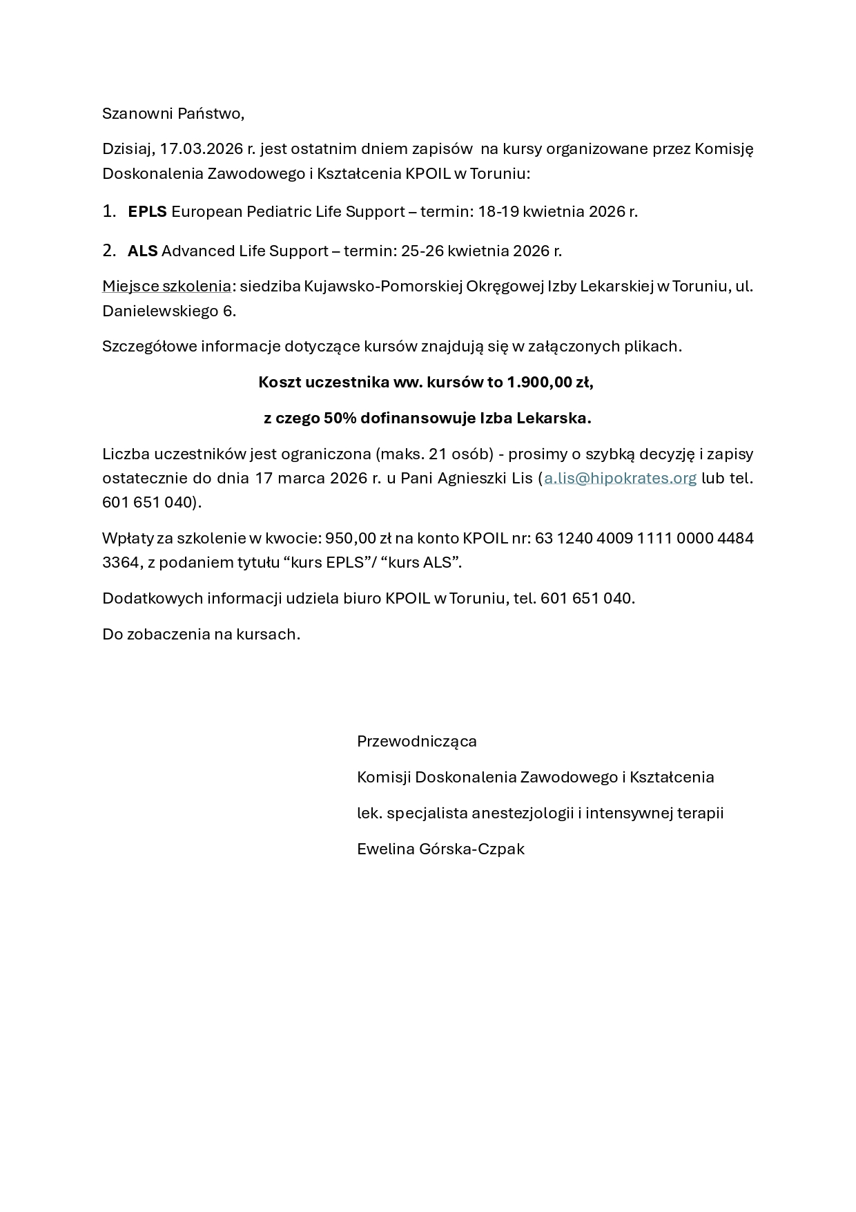 koniec zapisów ALS, EPLS