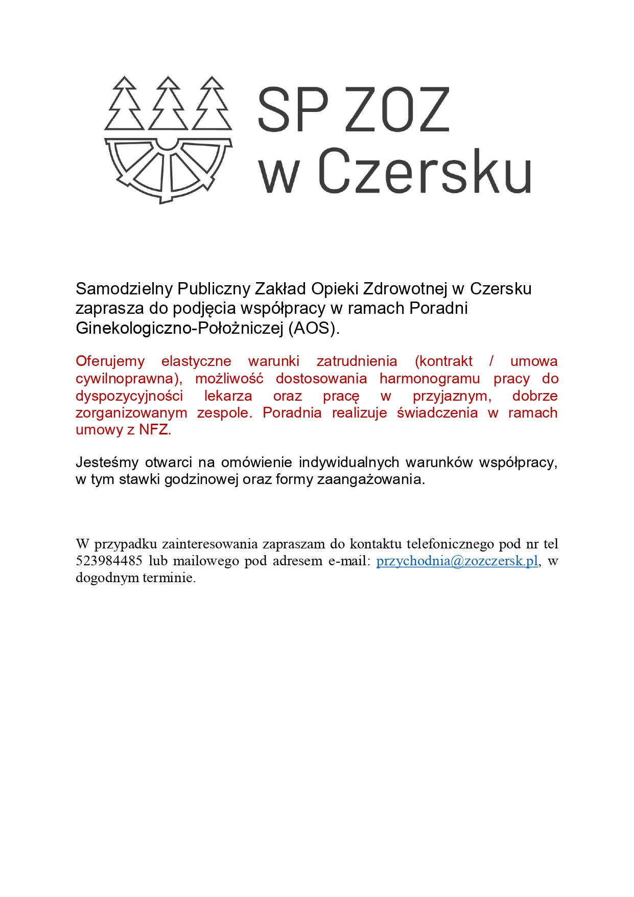 Samodzielny Publiczny Zakład Opieki Zdrowotnej w Czersku zaprasza do podjęcia współpracy w ramach Poradni Ginekologiczno_page-0001